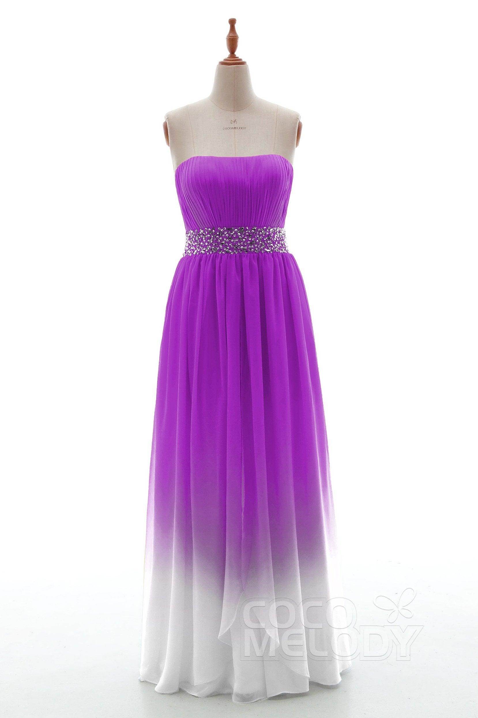 Sheath-Column Floor Length Chiffon Bridesmaid Dress PR3598 - COCOMELODY